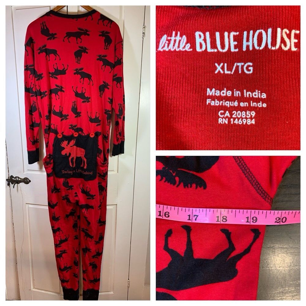 Little Blue House Moose Adult Union Suit Christmas XL Cozy Loungewear Bum Flap‎
